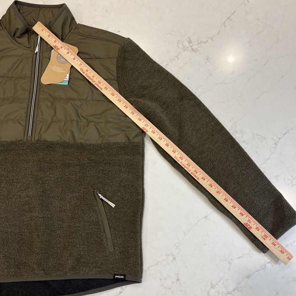 prAna NEW Mens XL Fleece 1/2 Zip Quilted Pullover Jacket Wool Blend Slate Green - Picture 11 of 15